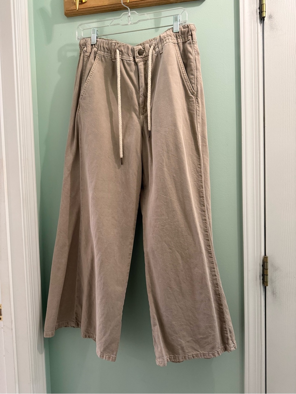 Pilcro Wide-Leg Drawstring pants in Light Beige
